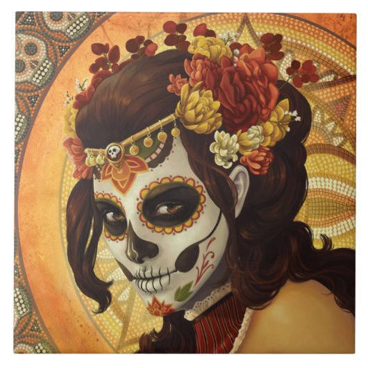 Dia De Los Muertos Sierkussen Tegeltje (Voorkant)