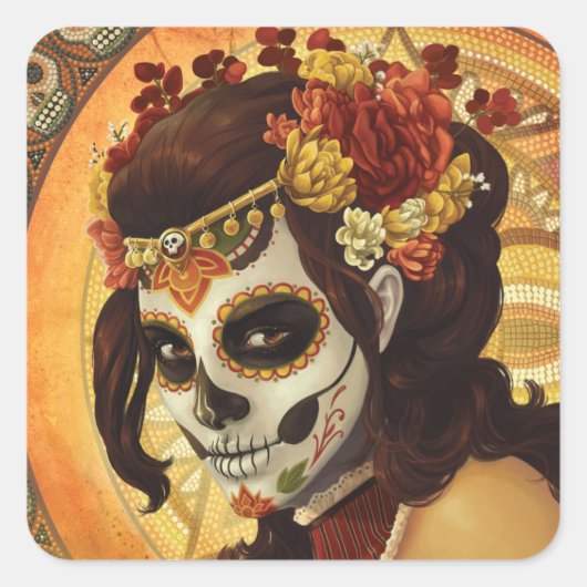 Dia De Los Muertos Sierkussen Vierkante Sticker (Voorkant)