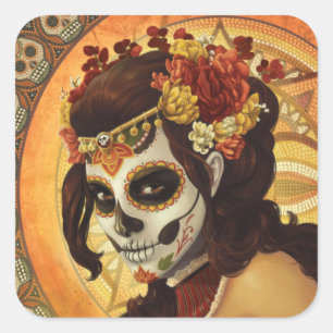 Dia De Los Muertos Sierkussen Vierkante Sticker