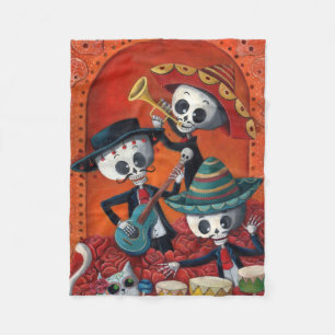 Dia de Los Muertos Skeleton Mariachi Trio Fleece Deken