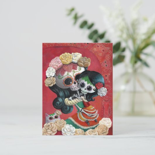 Dia de Los Muertos Skeletons Moeder en Dochter Briefkaart (Staand voorkant)