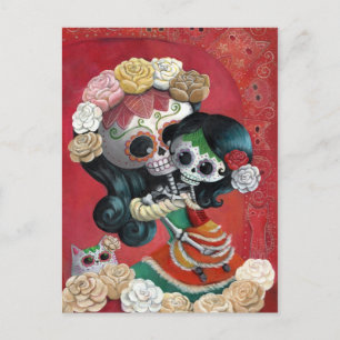 Dia de Los Muertos Skeletons Moeder en Dochter Briefkaart