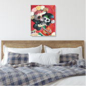 Dia de Los Muertos Skeletons Moeder en Dochter Canvas Afdruk (Insitu (Slaapkamer))