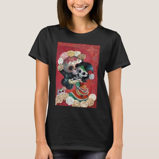 Dia de Los Muertos Skeletons Moeder en Dochter T-shirt (Voorkant)
