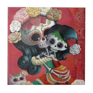 Dia DE Los Muertos Skeletons Moeder en Dochter Tegeltje