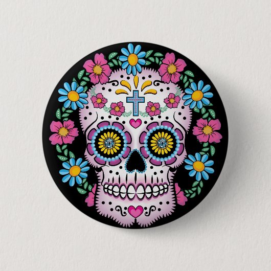 Dia de los Muertos Skull Ronde Button 5,7 Cm (Voorkant)