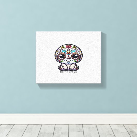 Dia de los Muertos Sloth Actief T-shirt Canvas Afdruk (Insitu (Houten vloer))