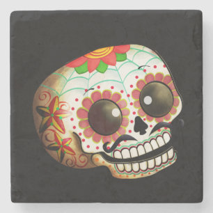 Dia de Los Muertos Sugar Skull Art Stenen Onderzetter