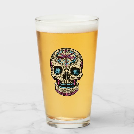 Dia De Los Muertos Sugar Skull Glas (Voorkant gevuld)