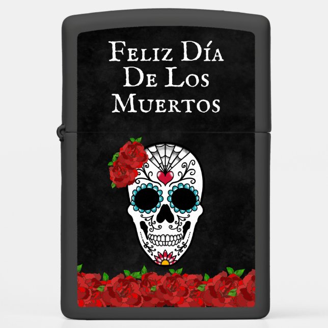 Dia De Los Muertos Sugar Skull met rode rozen (Voorkant)