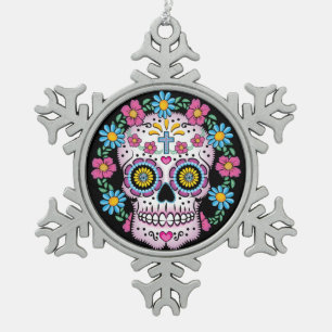 Dia de los Muertos Sugar Skull Tin Sneeuwvlok Ornament