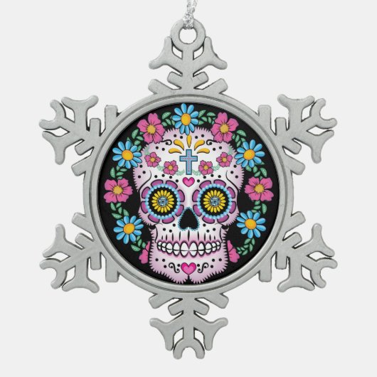 Dia de los Muertos Sugar Skull Tin Sneeuwvlok Ornament (Voorkant)