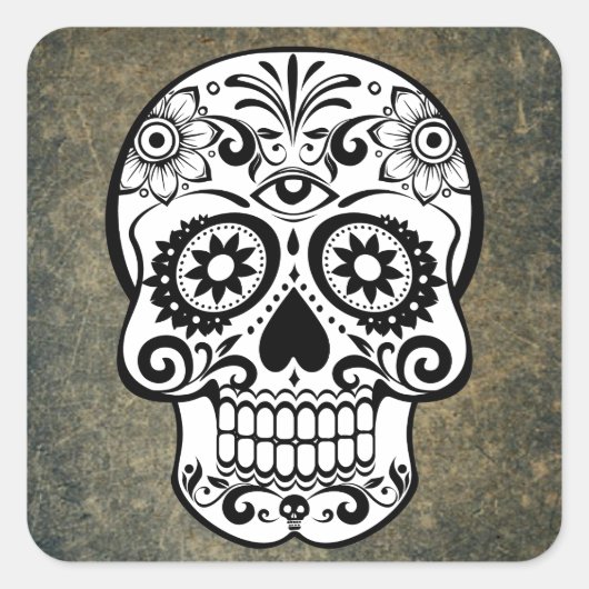 Dia De Los Muertos Sugar Skull Vierkante Sticker (Voorkant)