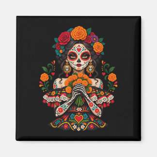 Dia de los muertos suikerschedel catrina dode dag magneet