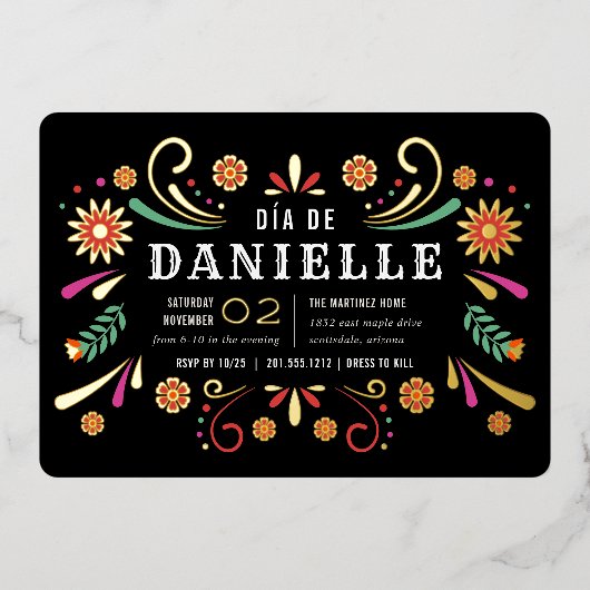 Día de los Muertos Theme Birthday Party Folie Uitnodiging (Voorkant)