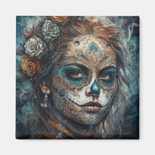 Dia de los Muertos turquoise beschilderd gezicht Magneet