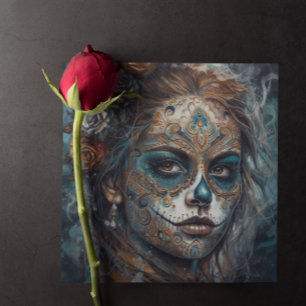 Dia de los Muertos Turquoise Gezichtsbeschminkings Kaart
