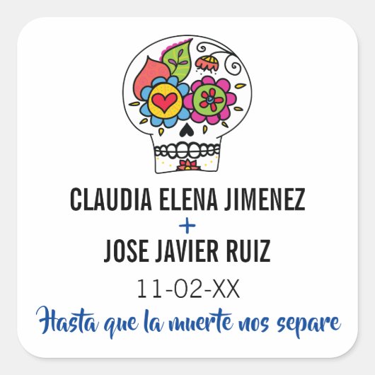 Dia de Los Muertos, Vierkante bruiloft Sticker (Voorkant)