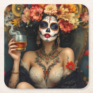 Dia De Los Muertos Vierkante Kartonnen Onderzetter