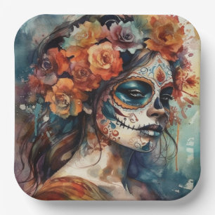 Dia de los Muertos waterverf beschilderd gezicht Papieren Bordje