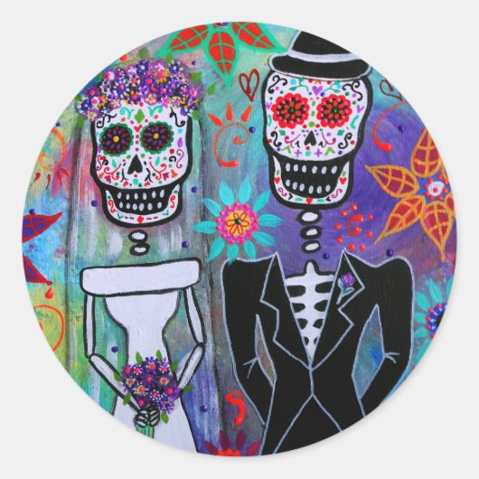 DIA DE LOS MUERTOS WEDDING RONDE STICKER (Voorkant)