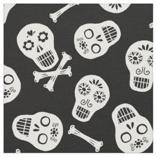 Dia de los Muertos White Paper Skulls Pattern Stof