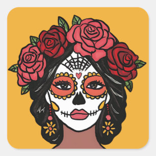 Día de Muertos Dag van de Dode Catrina Vierkante Sticker