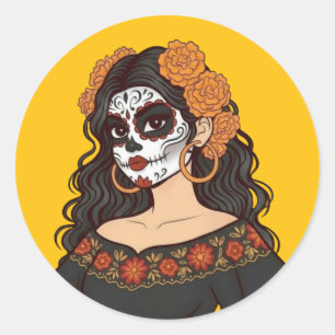 Día de Muertos Dag van de Doden Catrina Afrikaantj Ronde Sticker