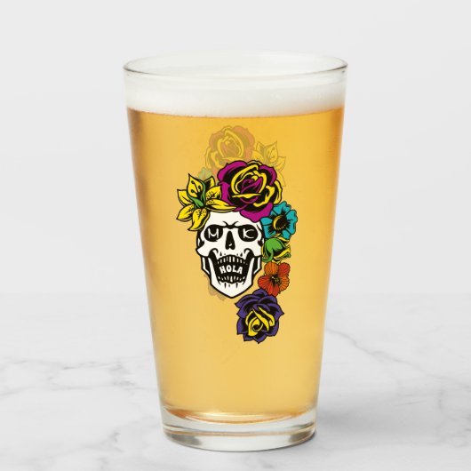 Dia de Muertos Day of the Dead Sugar Skull Custom Glas (Voorkant gevuld)