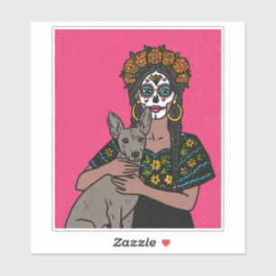 Dia de Muertos Marigold en Xolo-hond Stickers
