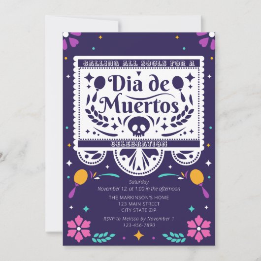 Dia De Muertos Simple Invitation de célébration (Devant)
