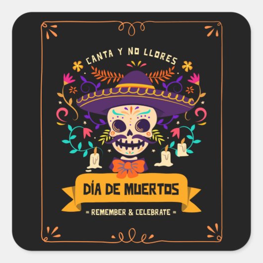 Dia de muertos Skull-dag van de doden Vierkante Sticker (Voorkant)