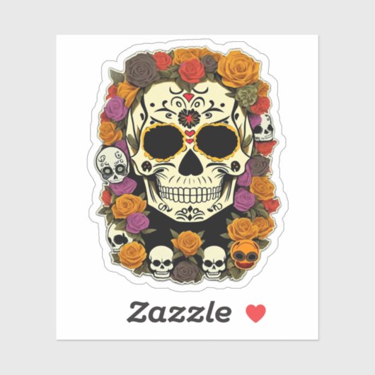 Día de Muertos Skull Flowered Design Sticker (Vel)