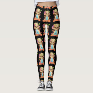 Dia de Muertos Skull Waterfall en Mariachi Leggings