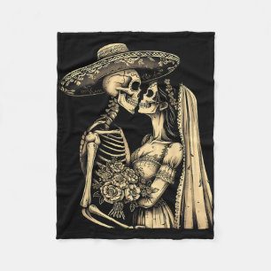 Dia De Muertos Sugar Skull Couple Skeleton Bride W Fleece Deken