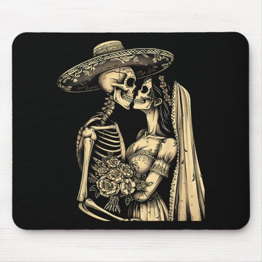 Dia De Muertos Sugar Skull Couple Skeleton Bride W Muismat (Voorkant)