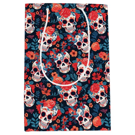 💀Día de Muertos, suikerschedels Medium Cadeauzakje (Voorkant)