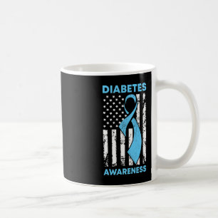 Diabetes Awareness American US Flag Blue Ribbon T1 Koffiemok