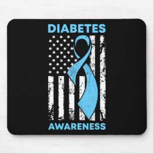 Diabetes Awareness American US Flag Blue Ribbon T1 Muismat