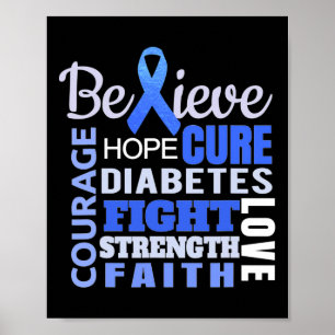 Diabetes Awareness Blue Ribbon Diabetes Word Poster