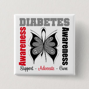 Diabetes Awareness Butterfly Vierkante Button 5,1 Cm