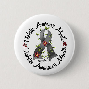 Diabetes Awareness Month Flower Ribbon 3 Ronde Button 5,7 Cm