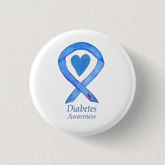 Diabetes Awareness Ribbon Heart Custom Button Pins (Voorkant)