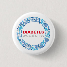 Diabetes Awarenss Blue Circle with Symbols Ronde Button 3,2 Cm