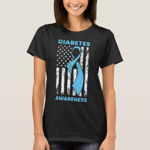 Diabetes Bewustzijn Amerikaanse Vlag Blauw Ribbon T-shirt