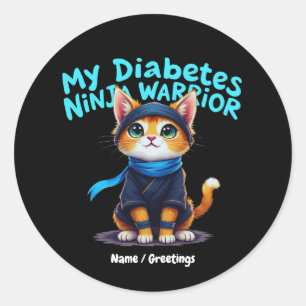 Diabetes Bewustzijn Ninja Warrior Dappere Kat Graf Ronde Sticker