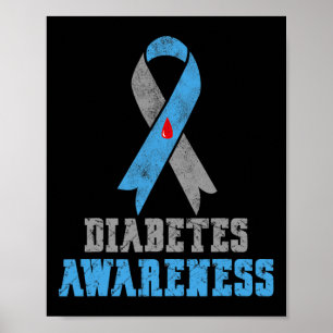 diabetes, blauw en grijs lint poster
