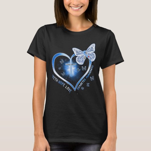 diabetes hart vlinder t-shirt (Voorkant)