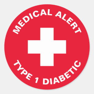 Diabetes medisch alarm type 1 diabetisch rood ronde sticker