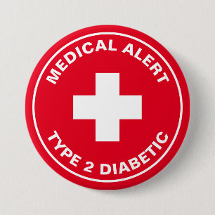 Diabetes medisch alarm type 2 diabetisch rood ronde button 7,6 cm